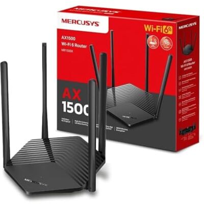 MERCUSYS TP-Link MR1500X AX1500 Router WiFi 6 Dual-Band, Porta Gigabit, 4 Antenne Ad Alto Guadagno, Parental Control, Rete Ospiti, OFDMA, MU-MIMO, VPN,non supporta xDSL MERCUSYS TP-Link MR1500X AX1500 Router WiFi 6 Dual-Band, Porta Gigabit, 4 Antenne Ad Alto Guadagno, Parental Control, Rete Ospiti, OFDMA, MU-MIMO, VPN,non supporta xDSL
