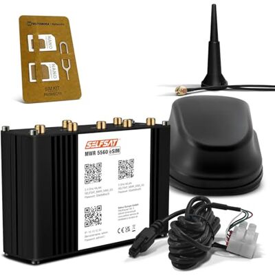 Selfsat MWR 5560 eSIM 5G Cat 20 Router WLAN fino a 3,4 Gbps, con antenna 5G, colore: Nero Selfsat MWR 5560 eSIM 5G Cat 20 Router WLAN fino a 3,4 Gbps, con antenna 5G, colore: Nero