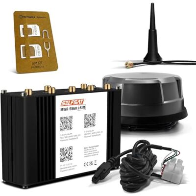 Selfsat MWR 5560 eSIM 5G Cat 20 Router WLAN fino a 3,4 Gbps, con antenna panoramica, colore: Nero Selfsat MWR 5560 eSIM 5G Cat 20 Router WLAN fino a 3,4 Gbps, con antenna panoramica, colore: Nero