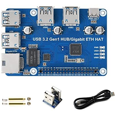Waveshare USB & Gigabit ETH HUB HAT per Raspberry Pi, 1x Porta Gigabit Ethernet 1000M/100M/10M, 3x Porte USB 3.2 Gen1, Compatibile con USB 3.0/2.0/1.1, Driver-Free, Plug & Play Waveshare USB & Gigabit ETH HUB HAT per Raspberry Pi, 1x Porta Gigabit Ethernet 1000M/100M/10M, 3x Porte USB 3.2 Gen1, Compatibile con USB 3.0/2.0/1.1, Driver-Free, Plug & Play