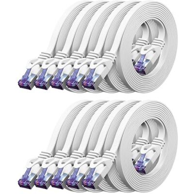 deleyCON 2m Cavo di rete Piatto CAT7 10 Gbit/s, 10 Pezzi Bianco Cavo patch Ethernet RJ45 lungo e piatto, Gigabit LAN, per internet, switch, router, modem e pannello di permutazione deleyCON 2m Cavo di rete Piatto CAT7 10 Gbit/s, 10 Pezzi Bianco Cavo patch Ethernet RJ45 lungo e piatto, Gigabit LAN, per internet, switch, router, modem e pannello di permutazione
