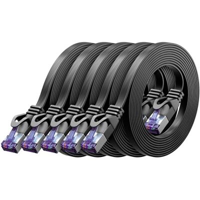 deleyCON 0,5m Cavo di rete Piatto CAT7 10 Gbit/s, 5 Pezzi Nero Cavo patch Ethernet RJ45 corto da 50 cm, piatto, Gigabit LAN, per internet, switch, router, modem e pannello di permutazione deleyCON 0,5m Cavo di rete Piatto CAT7 10 Gbit/s, 5 Pezzi Nero Cavo patch Ethernet RJ45 corto da 50 cm, piatto, Gigabit LAN, per internet, switch, router, modem e pannello di permutazione