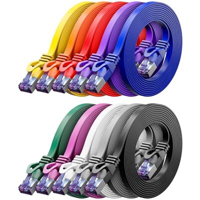 deleyCON 0,5m Cavo di rete Piatto CAT7 10 Gbit/s, 10 Pezzi Colorato Cavo patch Ethernet RJ45 corto da 50 cm, piatto, Gigabit LAN, per internet, switch, router, modem e pannello di permutazione deleyCON 0,5m Cavo di rete Piatto CAT7 10 Gbit/s, 10 Pezzi Colorato Cavo patch Ethernet RJ45 corto da 50 cm, piatto, Gigabit LAN, per internet, switch, router, modem e pannello di permutazione