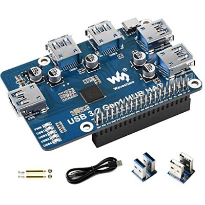 Waveshare USB 3.2 HUB HAT per Raspberry Pi 4B/3B+/3B/ Zero/Zero W/Zero WH, 4 Porte USB 3.2 Gen1, Driver-Free, Plug&Play, Compatibile con USB 3.0/2.0/1.1, Onboard USB-C 5V CC Porta di alimentazione Waveshare USB 3.2 HUB HAT per Raspberry Pi 4B/3B+/3B/ Zero/Zero W/Zero WH, 4 Porte USB 3.2 Gen1, Driver-Free, Plug&Play, Compatibile con USB 3.0/2.0/1.1, Onboard USB-C 5V CC Porta di alimentazione