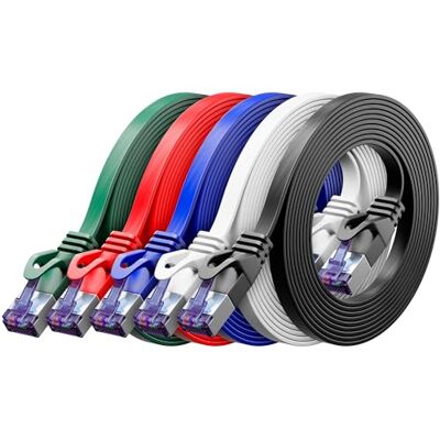 deleyCON 0,5m Cavo di rete Piatto CAT7 10 Gbit/s, 5 Pezzi Colorato Cavo patch Ethernet RJ45 corto da 50 cm, piatto, Gigabit LAN, per internet, switch, router, modem e pannello di permutazione deleyCON 0,5m Cavo di rete Piatto CAT7 10 Gbit/s, 5 Pezzi Colorato Cavo patch Ethernet RJ45 corto da 50 cm, piatto, Gigabit LAN, per internet, switch, router, modem e pannello di permutazione