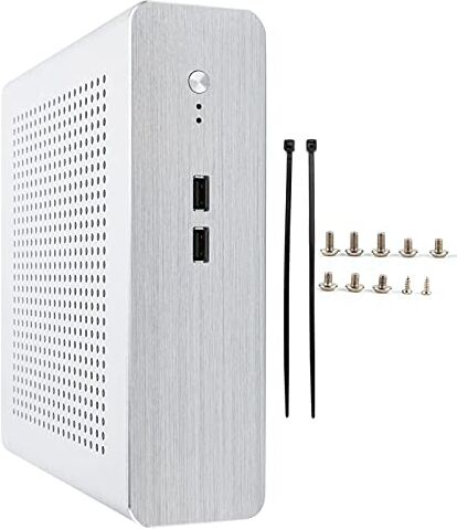 Deror Chassis G60S HTPC, Alimentatore DC‑ATX Interamente in Alluminio Custodia Mini‑ITX per Computer Desktop(USB3.0-d'Argento)