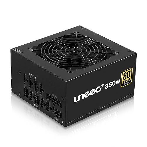 TNP Products Uneec 850W 80+ Plus Gold Certified Alimentatore completamente modulare PSU Silent Fan 33dbm massimo per ATX PC Server Workstation Gaming Computer, STI Crossfire Game, Dual CPU, Active PFC Auto Adapter