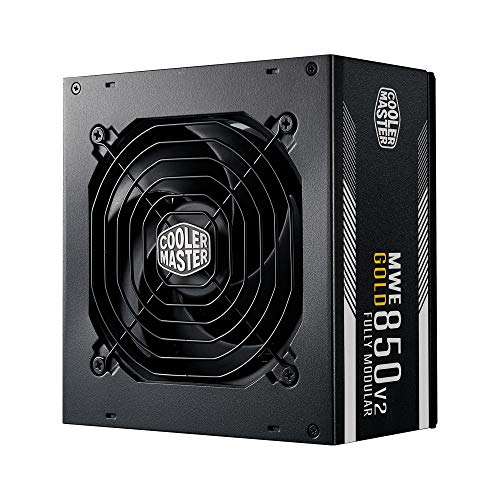 Cooler Master MWE 850 Gold V2 Alimentatore Completamente Modulare (Spina UE) Alimentatore 80 PLUS Gold da 850W, Cavi Piatti Neri, Ventola HDB da 120mm, Soglia Alta Temperatura