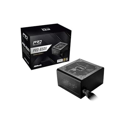 ASRock PRO-650G, 650W, ATX 3.1, 80 Plus Gold, ventola da 120 mm, 100-240 V, 14 x 15 x 8,6 cm ASRock PRO-650G, 650W, ATX 3.1, 80 Plus Gold, ventola da 120 mm, 100-240 V, 14 x 15 x 8,6 cm