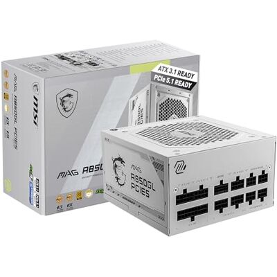MSI Alimentatore da gioco Mag 850GL PCIE 5 Bianco Full Modular 80 Plus Gold Certificato 850W Dimensioni compatte ATX PSU MSI Alimentatore da gioco Mag 850GL PCIE 5 Bianco Full Modular 80 Plus Gold Certificato 850W Dimensioni compatte ATX PSU