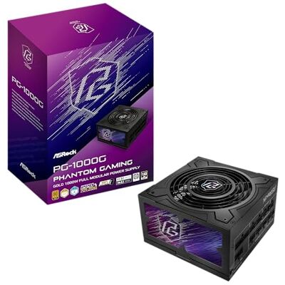 ASRock Phantom Gaming PG-1000G Alimentatore da 1000 W, modello intrecciato individuale, per appassionati di videogiochi, condensatore giapponese completamente modulare, 80 Plus, Gold Cybenetics ASRock Phantom Gaming PG-1000G Alimentatore da 1000 W, modello intrecciato individuale, per appassionati di videogiochi, condensatore giapponese completamente modulare, 80 Plus, Gold Cybenetics