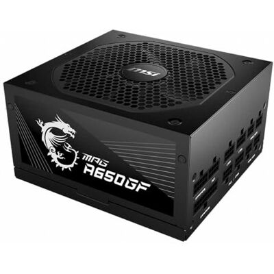 MSI MPG A650GF Alimentatore 650W 80 Plus Gold, Completamente modulare ATX, Supporta 2 x 6+2 GPU, Condensatori Giapponesi 105°C Cavi piatti neri 10 anni di garanzia MSI MPG A650GF Alimentatore 650W 80 Plus Gold, Completamente modulare ATX, Supporta 2 x 6+2 GPU, Condensatori Giapponesi 105°C Cavi piatti neri 10 anni di garanzia