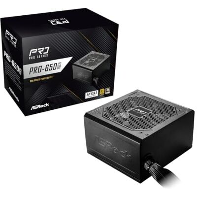 ASRock PRO-650G, 650W, ATX 3.1, 80 Plus Gold, ventola da 120 mm, 100-240 V, 14 x 15 x 8,6 cm ASRock PRO-650G, 650W, ATX 3.1, 80 Plus Gold, ventola da 120 mm, 100-240 V, 14 x 15 x 8,6 cm