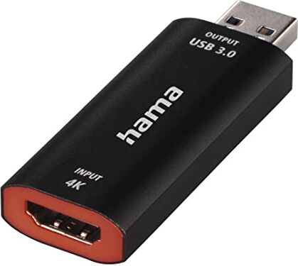 Hama Video Capture Card 4K HDMI a USB 3.0 scheda di registrazione video (per la registrazione diretta della fotocamera reflex o action cam con PC, laptop per Live Streaming, gaming, videoconferenza)