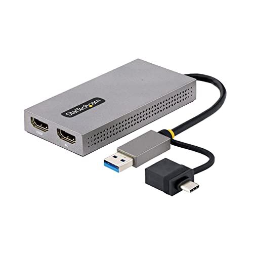 StarTech.com Adattatore USB 3.0 a HDMI, Scheda Video Esterna USB 3.0 a Doppio HDMI (1x 4K30Hz/1x 1080p), Cavo da 11cm; Convertitore Dongle USB-A/C per 2 Monitor HDMI Win/Mac (107B-USB-HDMI)