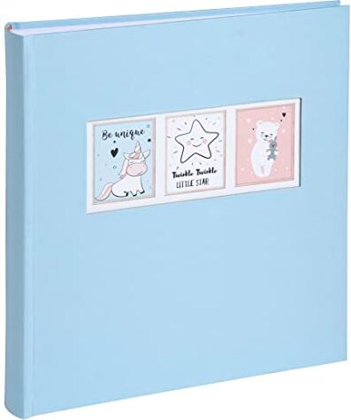 Exacompta Ref.  Album fotografico SWEET 300 foto 60 pagine bianche dimensione 29 x 32 cm copertina in carta colorata celeste finestra personalizzazione