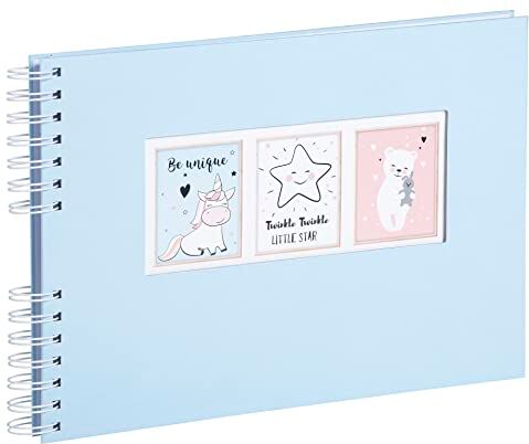 Exacompta Ref.  Album fotografico a spirale SWEET 150 foto 50 pagine bianche formato 32 x 22 cm copertina in carta colorata celeste finestra personalizzazione