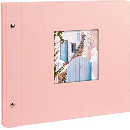 Goldbuch 26822 Bella Vista Album Fotografico con Apertura, 40 Pagine Bianche e divisori in Pergamena, 30 x 25 cm, espandibile, Copertina in Lino, Colore: rosé