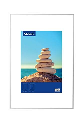 MAUL Design Cornice portafoto 40 x 60 cm, in alluminio, da appendere in orizzontale e verticale, con inserto per passepartout, ideale per foto, collage e immagini, argento