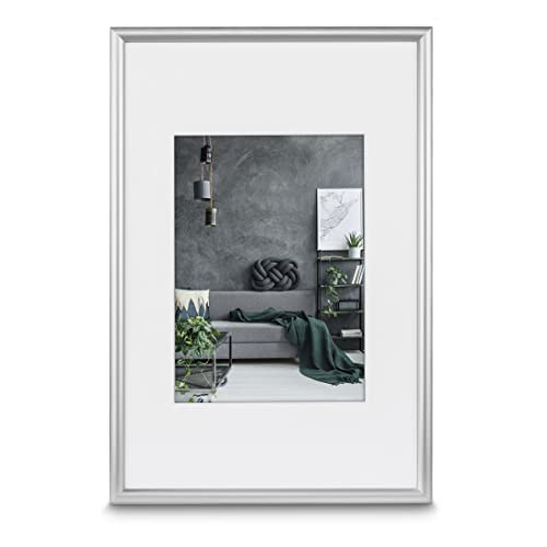 Hama Detroit Cornice portafoto in alluminio, 50 x 70 cm, formato verticale, orizzontale, da appendere, con passepartout, infrangibile, dimensioni 50 x 70 cm, colore: argento