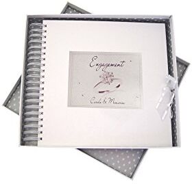 WHITE COTTON CARDS "Diamante Anello di Fidanzamento E Memory Book, Legno, Bianco