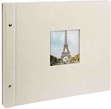 Goldbuch 28523 Bella Vista Album Fotografico con Apertura, 40 Pagine Nere e divisori in Pergamena, 39 x 31 cm, espandibile, Copertina in Lino, Colore: Grigio Sabbia