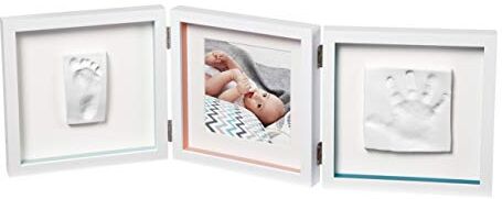 ART My Baby Style Cornice Doppia Portafoto con 2 Kit Impronte per Mani e Piedi del Neonato, Regalo Nascita o Bomboniera Battesimo, Sfondo Bianco