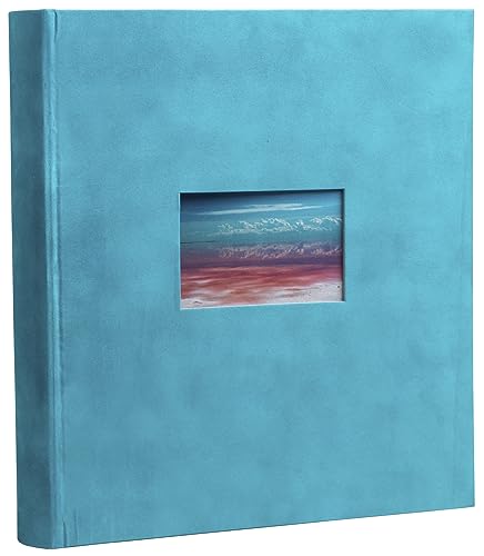 Exacompta Rif.  Album fotografico libro Skandi 300 foto 60 pagine bianche formato 29 x 32 cm copertina effetto velluto turchese finestra di personalizzazione con visuale paesaggio