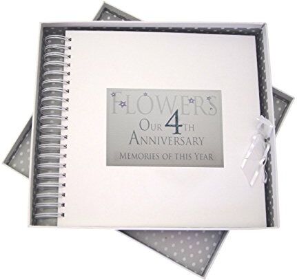 WHITE COTTON CARDS 4th Flowers Anniversary Memories of This Year, Card & Memory Book, Glitter & Parole, Legno, 27x30x4 cm