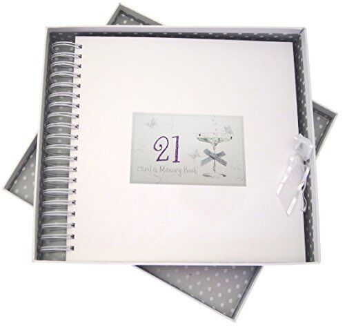 WHITE COTTON CARDS Biglietto di Auguri per 21° Compleanno, Album dei ricordi, Vetro coupé, Legno, Bianco, 27x30x4 cm