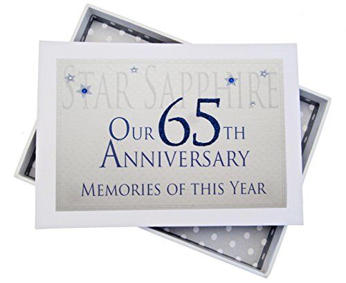 WHITE COTTON CARDS 65th Star Sapphire Anniversary Memories of This Year, Album Piccolo, Glitter e Parole, Legno, Bianco, 12.5x17.5x2.5 cm