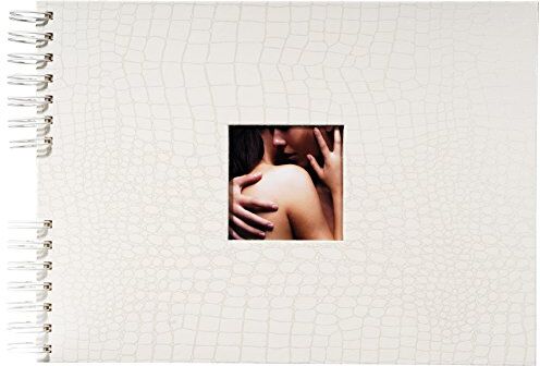 Exacompta Célia, 1 Album Fototografico Spiralato 32x22cm Per 100 Foto, 50 Pagine Bianche, Copertina In Similpelle Perlato Grano Coco, Riquadro Di Personalizzazione, Bianco