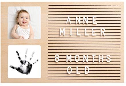 Pearhead Babyprints Letterboard Baby Handprint & Photo Cornice, Letterboard personalizzabile in legno per il bambino, nuovo ricordo di annuncio del bambino