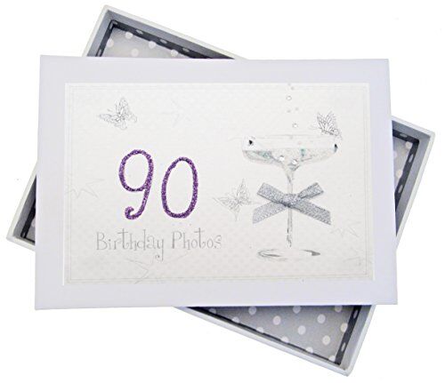 WHITE COTTON CARDS Foto per Il 90° Compleanno, Album Piccolo, in Vetro coupé, Legno, Bianco, 12.5x17.5x2.5 cm
