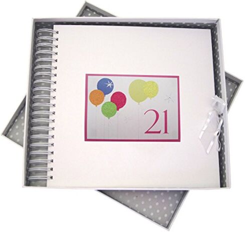 WHITE COTTON CARDS 21° Compleanno, con Biglietti e Album dei ricordi, Palloncini Glitterati al Neon, Legno, Bianco, 27 x 30 x 4 cm