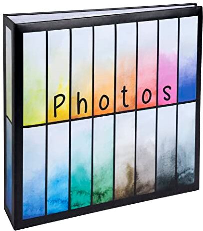 Exacompta Rainbow  Album fotografico con tasche, 200 foto da 10 x 15 cm, 100 pagine, formato 22,5 x 22 cm, copertina in carta stampata, sfondo nero con sfumatura di colori, finitura lucida