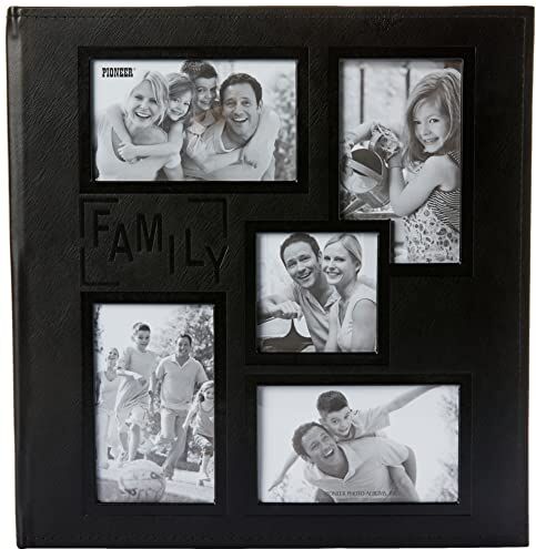 Pioneer Collage Frame Embossed Pollici Famiglia Pollici cuciti in Similpelle Copertura 240 Pocket Photo Album, Nero,