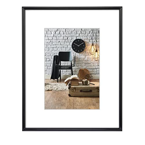 Hama Sevilla Cornice portafoto A4 (21 x 29,7 cm) con supporto per carta, 15 x 20 cm, vetro di alta qualità, cornice in plastica, da appendere, colore: nero