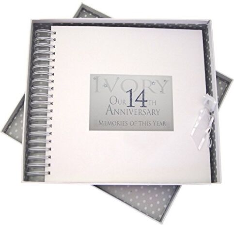 WHITE COTTON CARDS Album dei ricordi di quest'anno per Il 14° Anniversario D'Avorio, con Glitter e Parole, Legno, Bianco, 27x30x4 cm