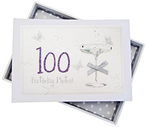 WHITE COTTON CARDS Foto del 100° Compleanno, Album Piccolo, in Vetro coupé, Legno, Bianco, 12.5x17.5x2.5 cm