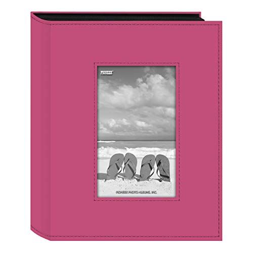 Pioneer Similpelle Album Fotografico con Cornice Cucita, 17,8 x 22,9 cm, 200 Tasche, Rosa Brillante, Medium
