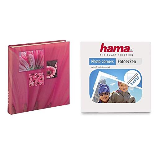 Hama Album Porta Foto Jumbo Singo, Maximum 400 Foto 10x15, Colore Rosa & Angolini Autoadesivi per Foto, 1000 Pezzi (2 Confezioni da 500 Pezzi).