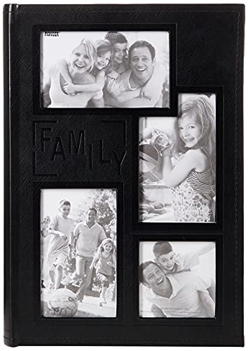 Pioneer Collage Frame Embossed Family Cucite in Ecopelle 300 Pocket Photo Album, Nero
