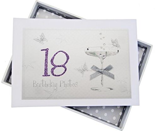 WHITE COTTON CARDS Foto del 18° Compleanno, Album Piccolo, Vetro coupé, Legno, Bianco, 12.5x17.5x2.5 cm