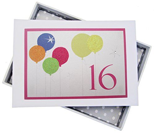 WHITE COTTON CARDS -Album Fotografico per sedicesimo Compleanno con Neon Balloons, Colore: Bianco, Misura Piccola