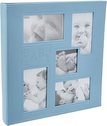 Pioneer Collage Frame Embossed Baby Sewn Leatherette Cover Photo Album, 10,2 x 15,2 cm 240 Foto, Azzurro