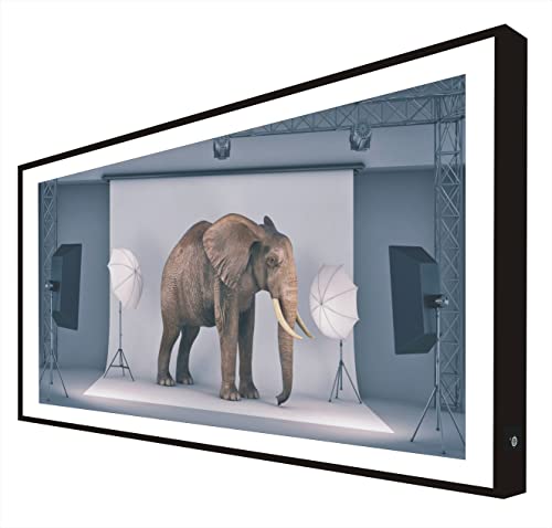 CCRETROILUMINADOS Quadro con cornice in legno laccato in nero illuminato con luce a led con elefante