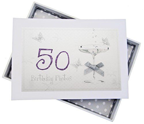 WHITE COTTON CARDS Foto per 50° Compleanno, Album Piccolo, in Vetro coupé, Legno, Bianco, 12.5x17.5x2.5 cm