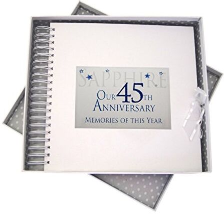 WHITE COTTON CARDS 45° Anniversario di Zaffiro Memories of This Year, Card & Memory Book, Glitter & Parole, Legno, Bianco, 27x30x4 cm