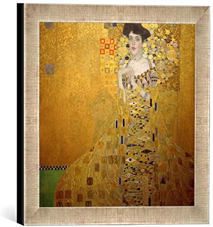 kunst für alle 'Quadro con Cornice di Gustav Klimt Ritratto di Adele Bloch-Bauer I, Stampata a Mano di qualità Fabbricati Foto-Cornice, 30 x 30 cm, Argento Raya